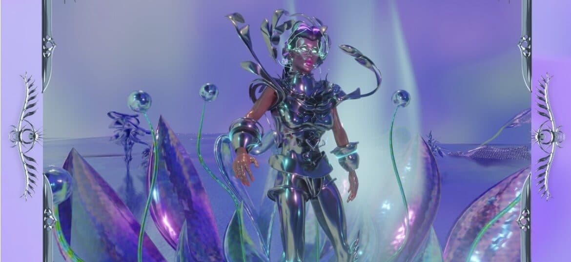 Iridescent 3D avatar rendered inside the DreamMachine VR world