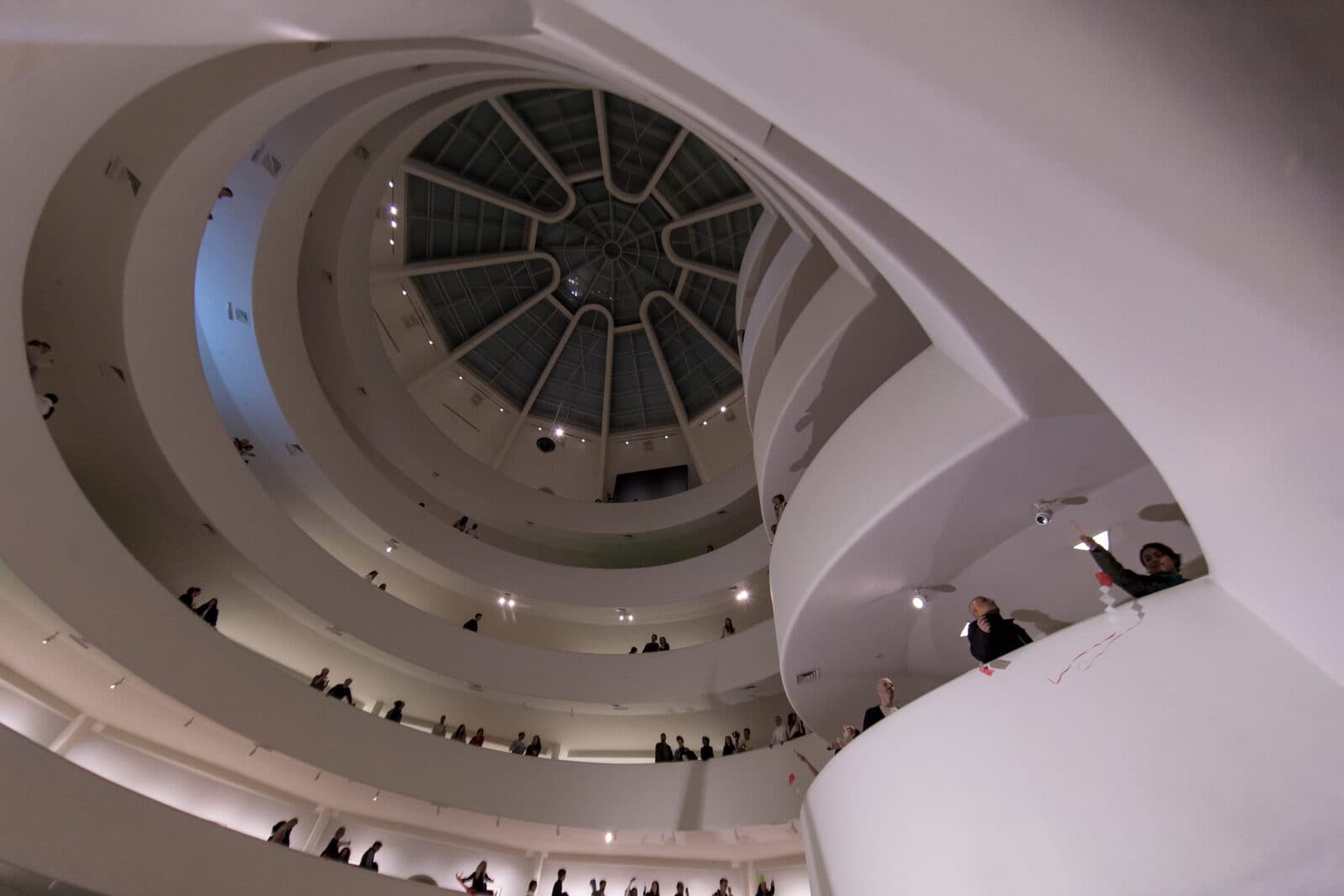 Looking up through the museum's spiral toward the skylight