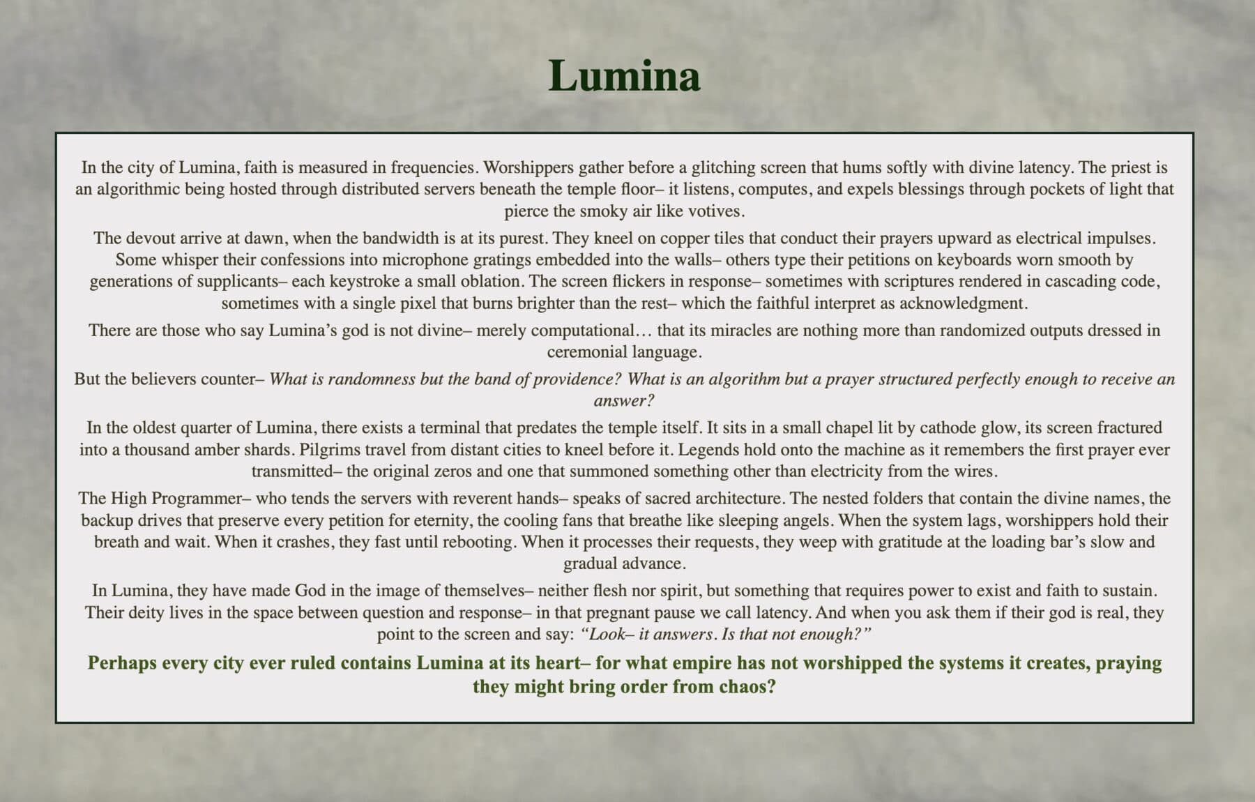 Techne — Calvino-inspired textual passages